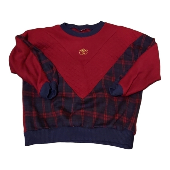 The American Collection Cricket Lane Red Blue Check Sweatshirt Sz Large Vintage - Picture 1 of 5